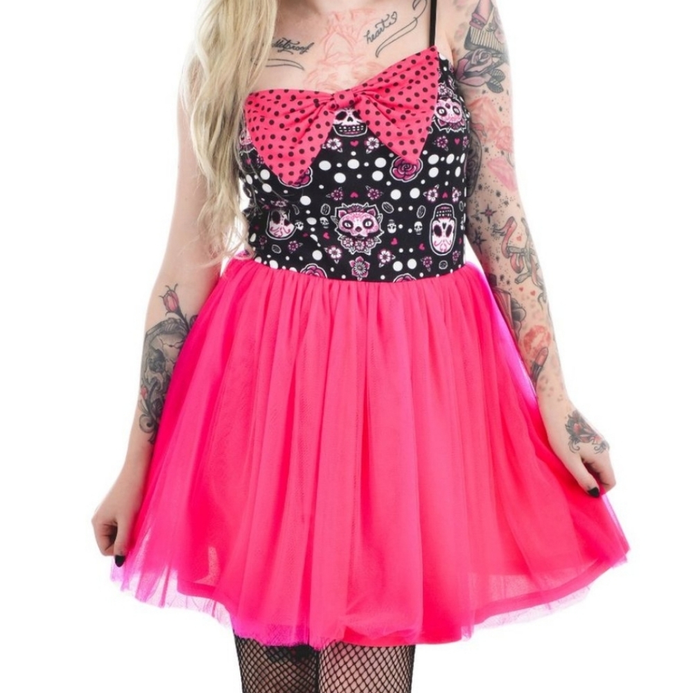 TOO FAST - DAY OF THE DEAD MUERTE KITTY CAT DRESS  RARE!!!